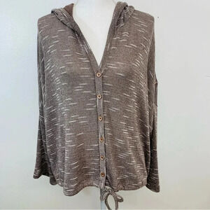 American Rag Sweater Woman 1X  Hood Metallic‎ Button Front Drawstring Light NEW